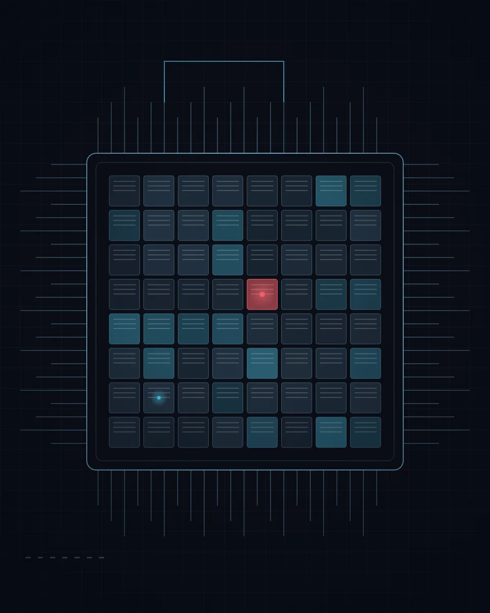 Processor die with a grid of cores and one hot core